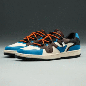 Zubax Men’s Colourblocked Retro Fashion Sneakers | Stylish Blue & Brown High-Street Casual Shoes for Men